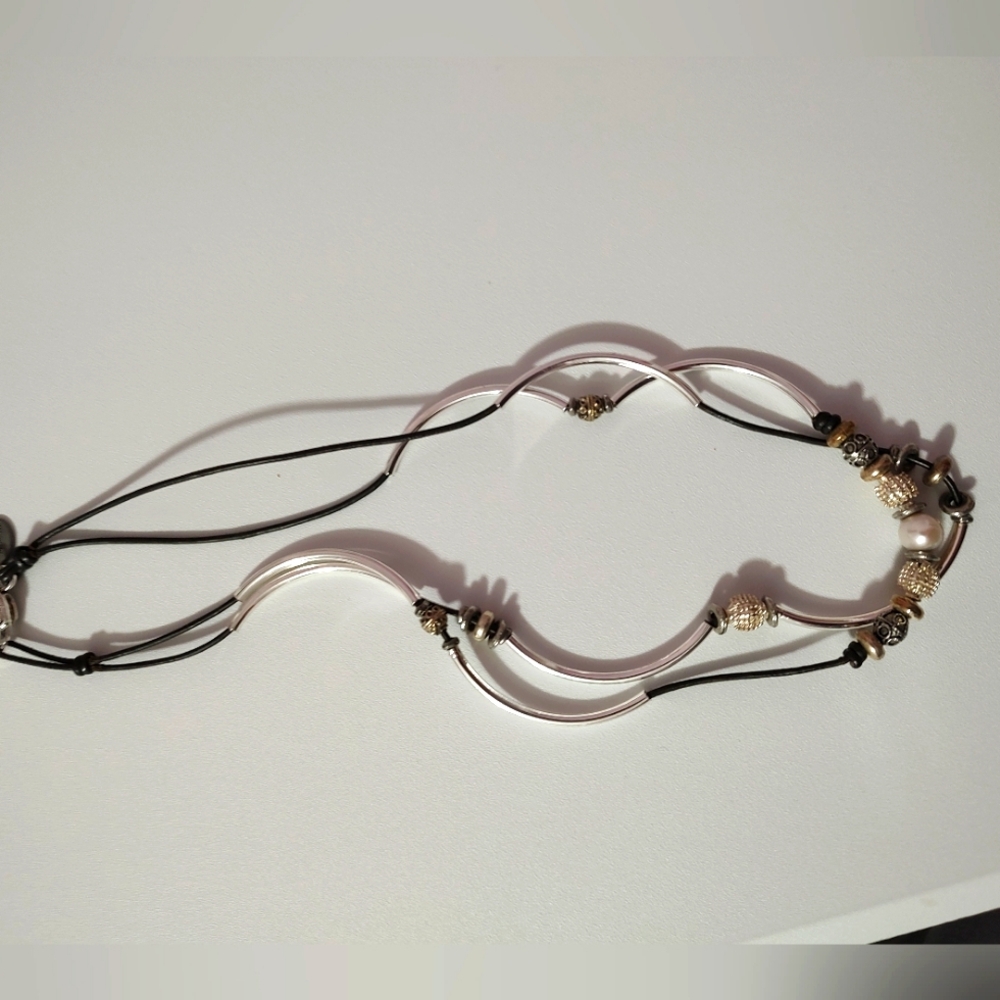 Lizzy James Wrap Bracelet. Black Leather. Mixed Metals Beads. Made in the USA.